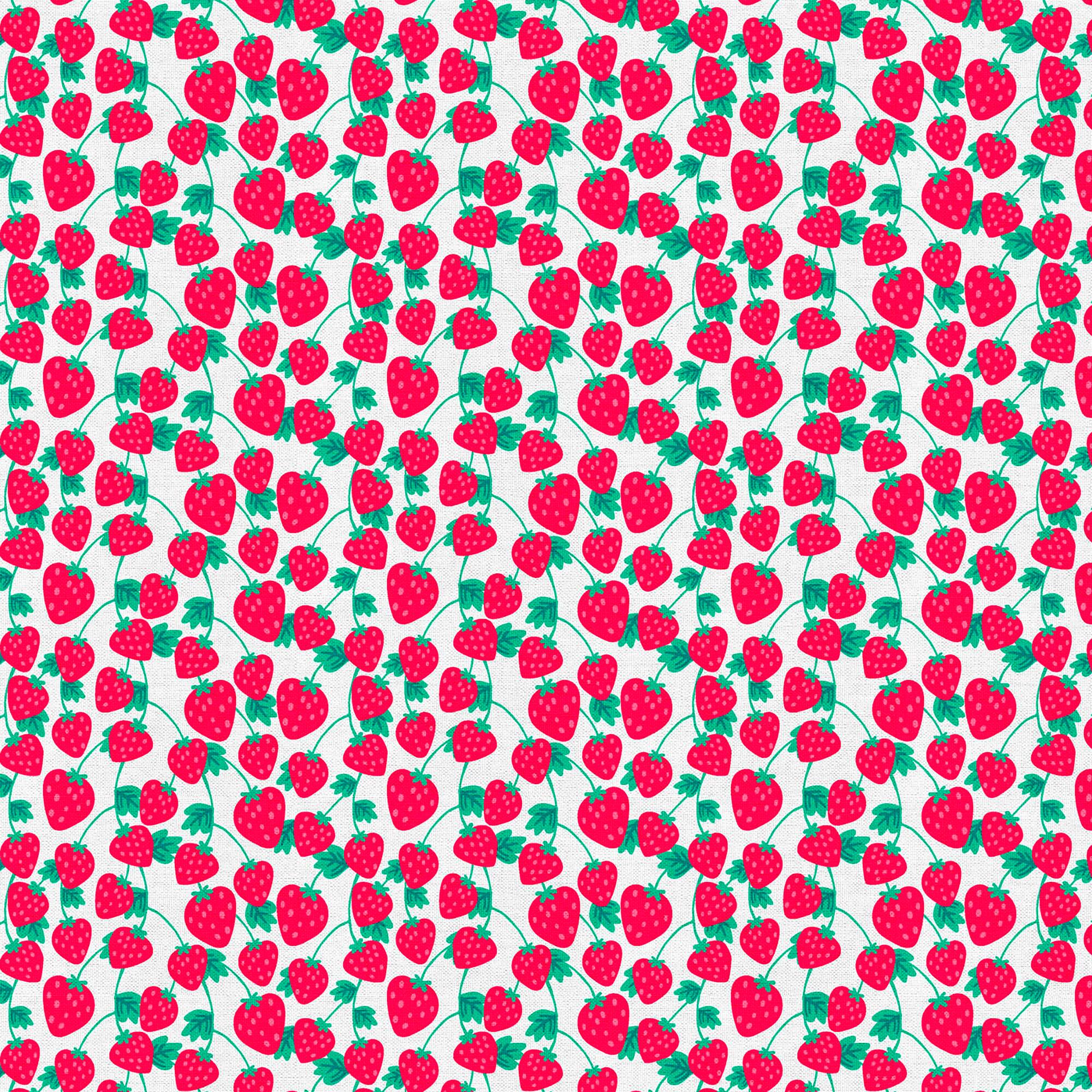 Fabric Editions White Spring Garden Berry Cotton Fabric